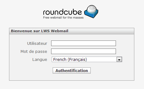 Ecran de connexion à la webmail webmail